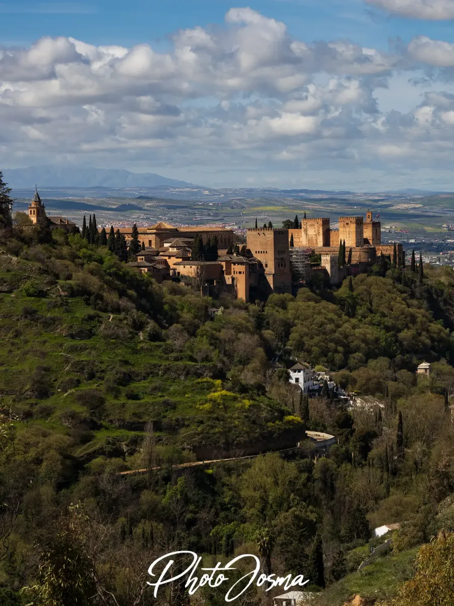 La Alhambra de Granada al atardecer | Fotógrafo Almería paisajes Fotógrafo de paisajes en Granada; imagen vertical de la Alhambra al atardecer con luz dorada